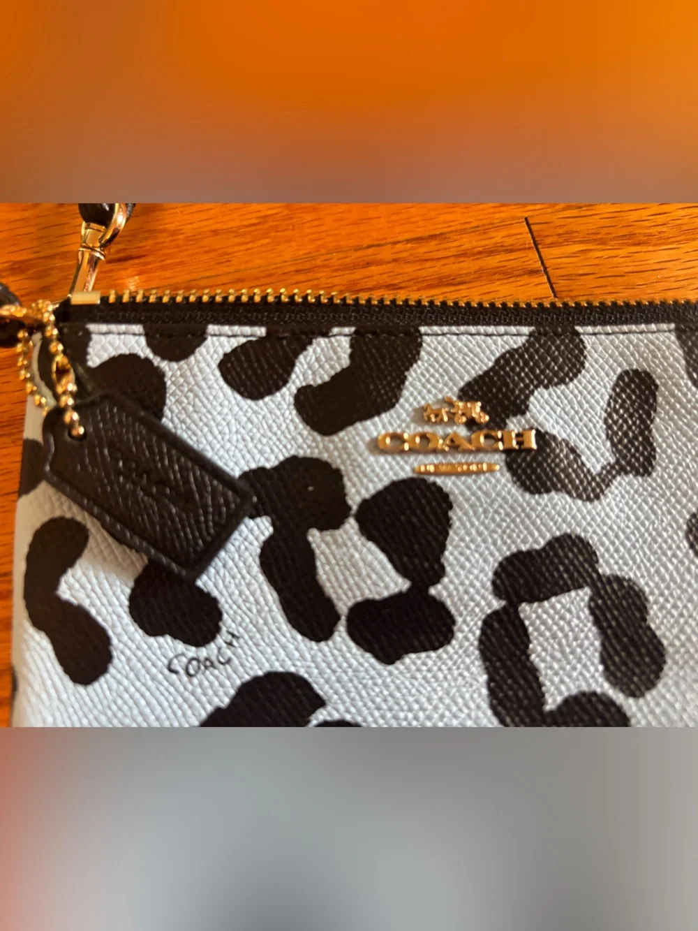 Coach Light Blue and Black Leopard Print Wristlet